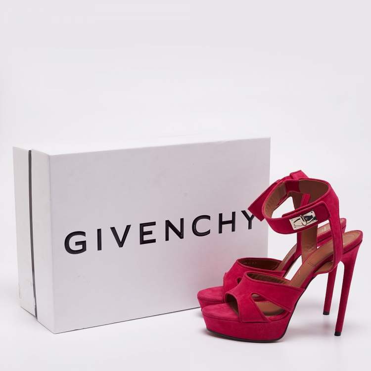 Pre Owned Givenchy Fuchsia Suede Shark Tooth Ankle Strap Platform Sandals Size 40