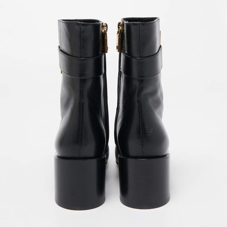 Pre Owned Givenchy Black Leather 4G Ankle Boots Size 36