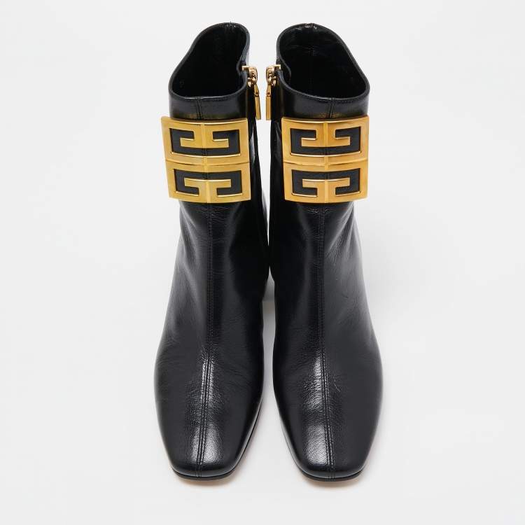 Pre Owned Givenchy Black Leather 4G Ankle Boots Size 36