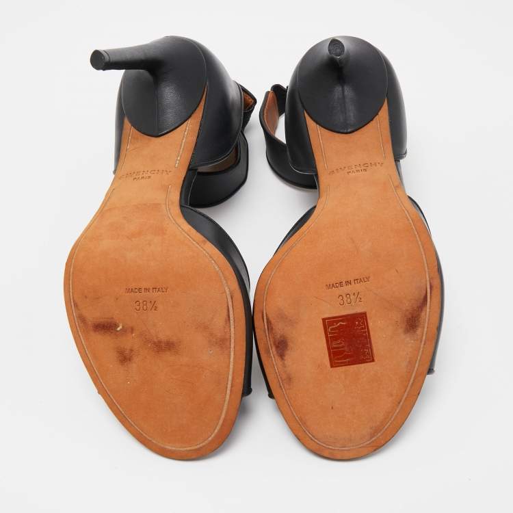 Pre Owned Givenchy Black Leather Shark Lock Sandals Size 38.5