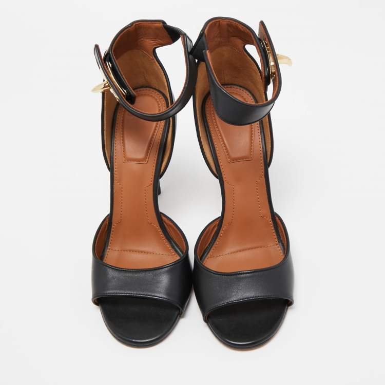 Pre Owned Givenchy Black Leather Shark Lock Sandals Size 38.5