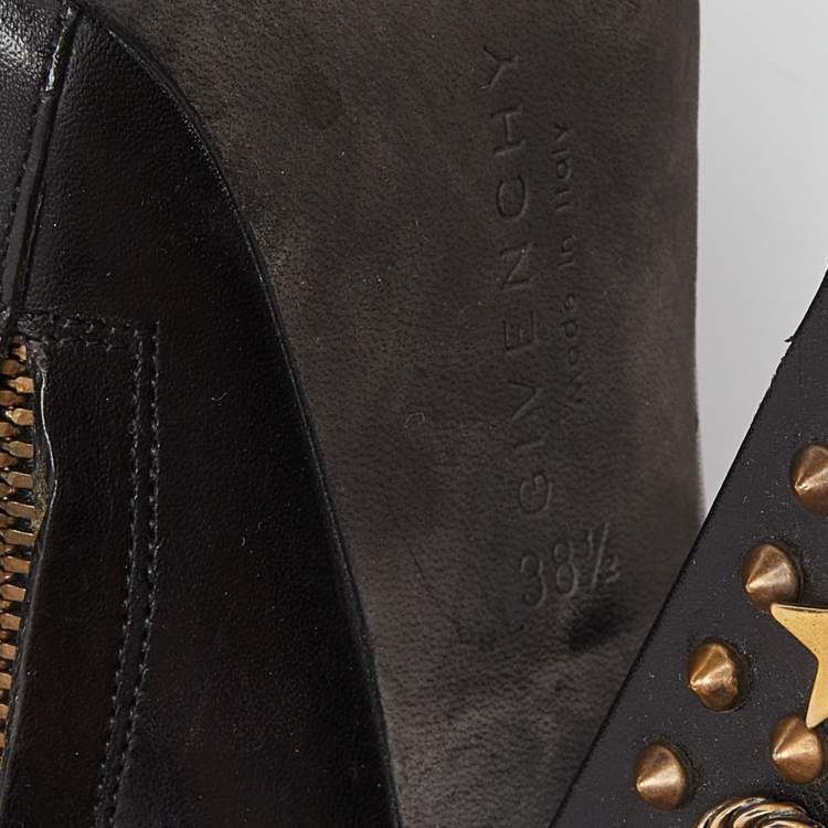 Pre Owned Givenchy Black Leather Studded Peep Toe Ankle Booties Size 38.5