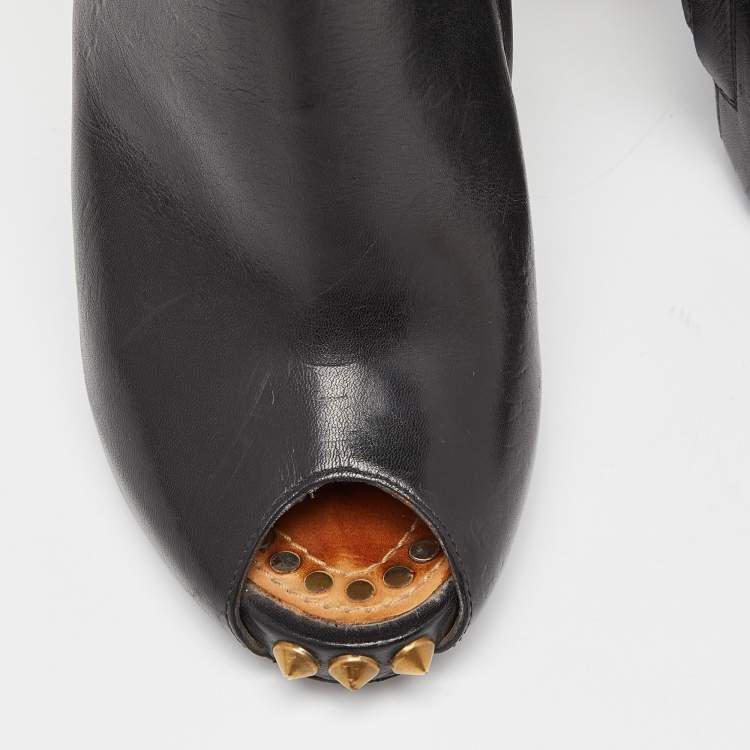 Pre Owned Givenchy Black Leather Studded Peep Toe Ankle Booties Size 38.5