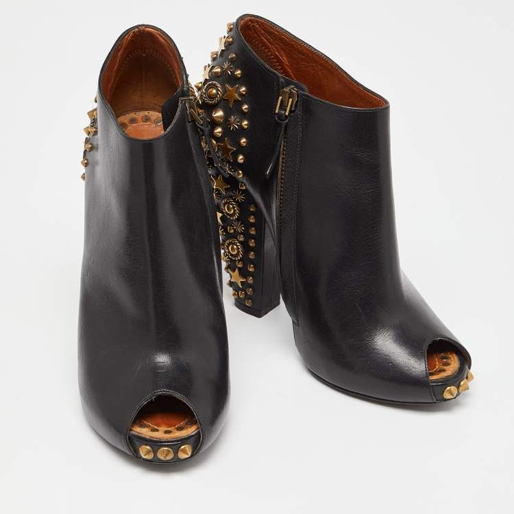 Pre Owned Givenchy Black Leather Studded Peep Toe Ankle Booties Size 38.5