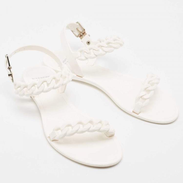 Pre Owned Givenchy White Jelly Chain-Link Flat Sandals Size 38