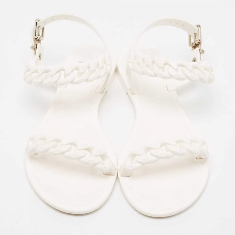 Pre Owned Givenchy White Jelly Chain-Link Flat Sandals Size 38