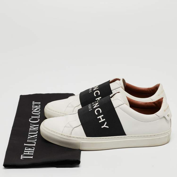 Pre Owned Givenchy White/Black Leather and Elastic Logo Sneakers Size 37