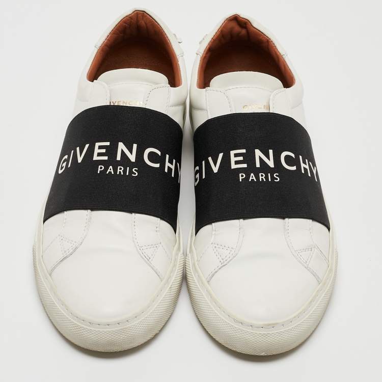 Pre Owned Givenchy White/Black Leather and Elastic Logo Sneakers Size 37