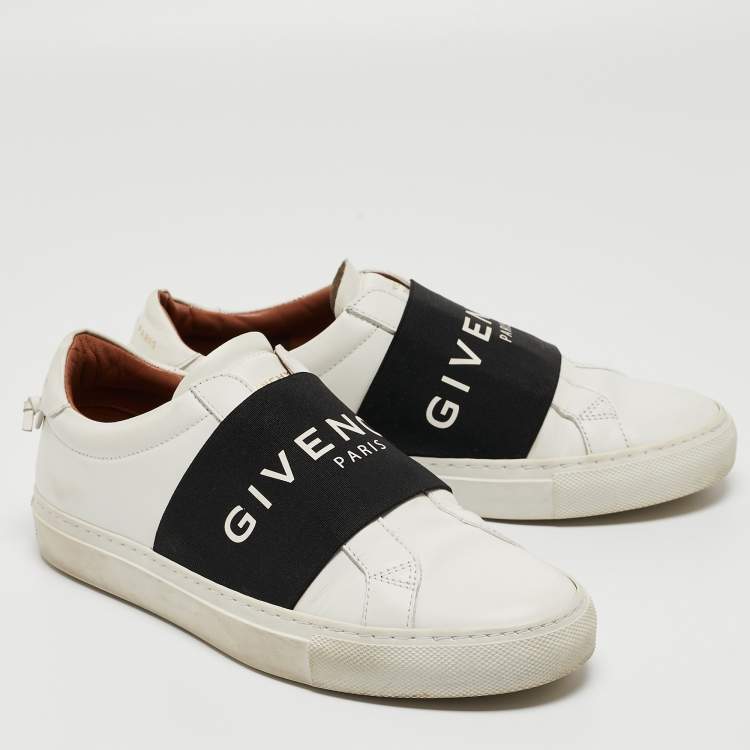 Pre Owned Givenchy White/Black Leather and Elastic Logo Sneakers Size 37