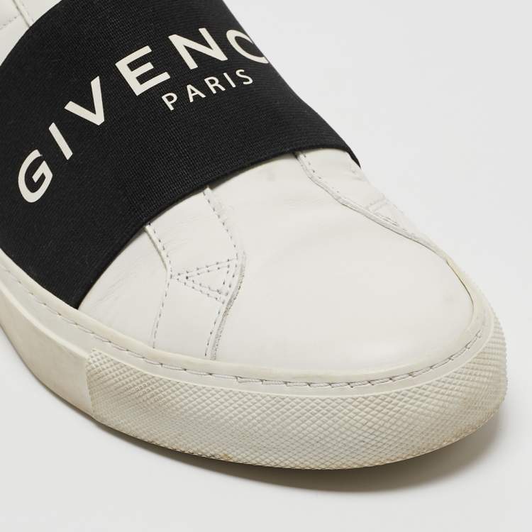 Pre Owned Givenchy White/Black Leather and Elastic Logo Sneakers Size 37