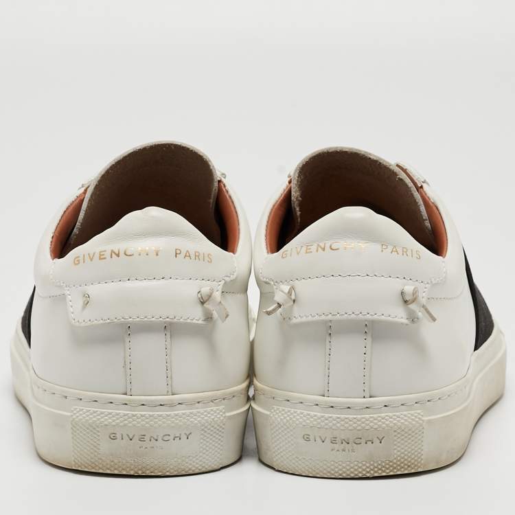 Pre Owned Givenchy White/Black Leather and Elastic Logo Sneakers Size 37