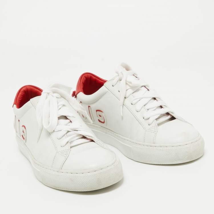 Pre Owned Givenchy White/Red Leather Reverse Sneakers Size 36
