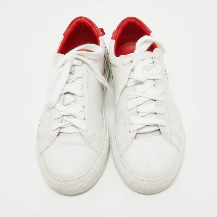 Pre Owned Givenchy White/Red Leather Reverse Sneakers Size 36