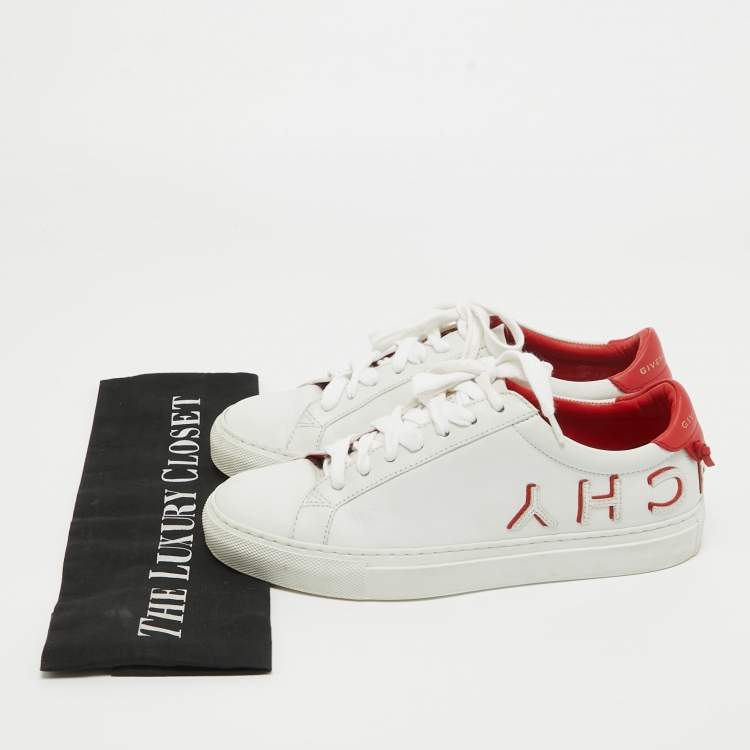 Pre Owned Givenchy White/Red Leather Reverse Sneakers Size 36