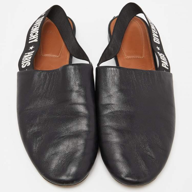 Pre Owned Givenchy Black Leather Rivington Slingback Flat Sandals Size 37