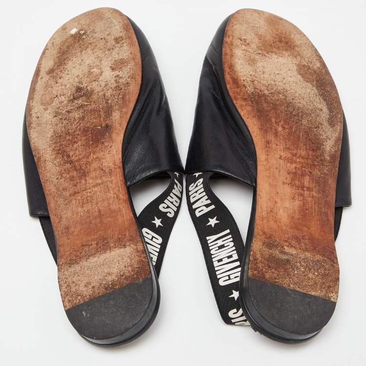 Pre Owned Givenchy Black Leather Rivington Slingback Flat Sandals Size 37
