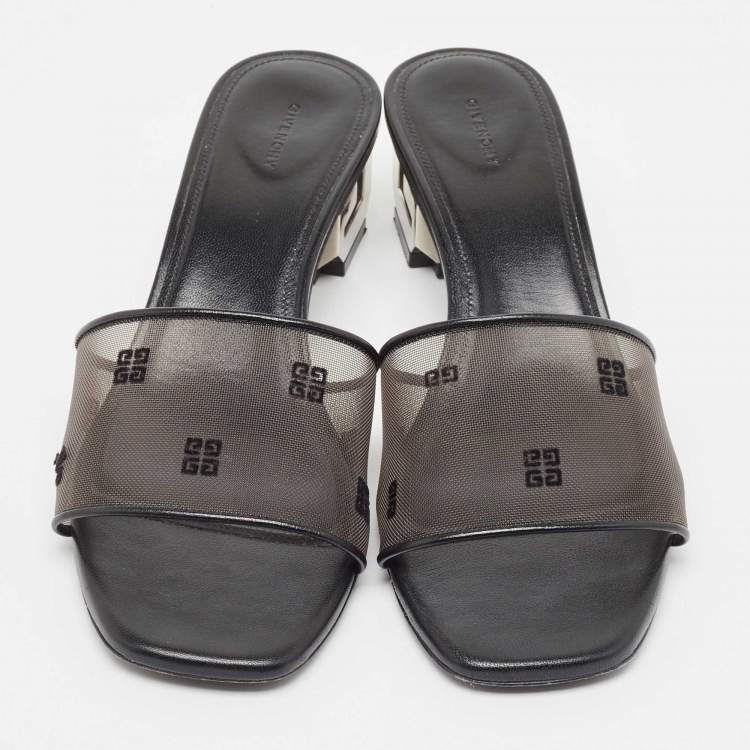 مملوكة مسبقًا Givenchy Black Mesh and Leather Slides Size 38  