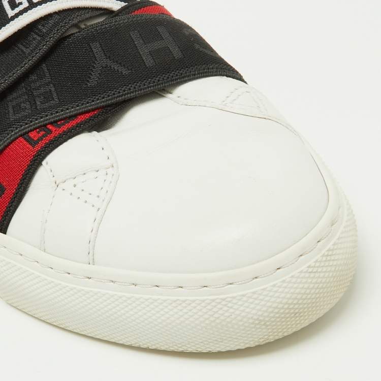Pre Owned Givenchy White/Red Leather and Logo Stretch Band Urban Street Slip On Sneakers Size 37.5