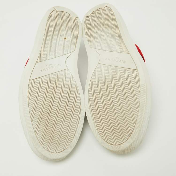 Pre Owned Givenchy White/Red Leather and Logo Stretch Band Urban Street Slip On Sneakers Size 37.5