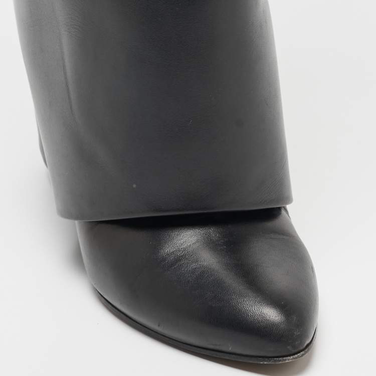 Pre Owned Givenchy Black Leather Shark Lock Knee Length Boots Size 36.5