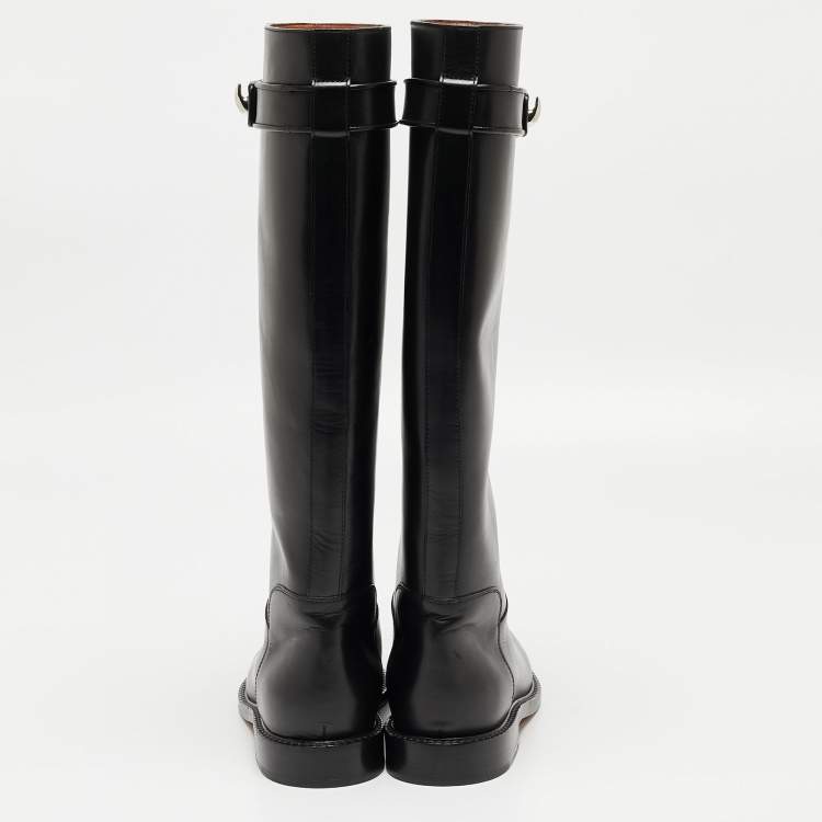Pre Owned Givenchy Black Leather Shark Lock Knee Length Boots Size 38