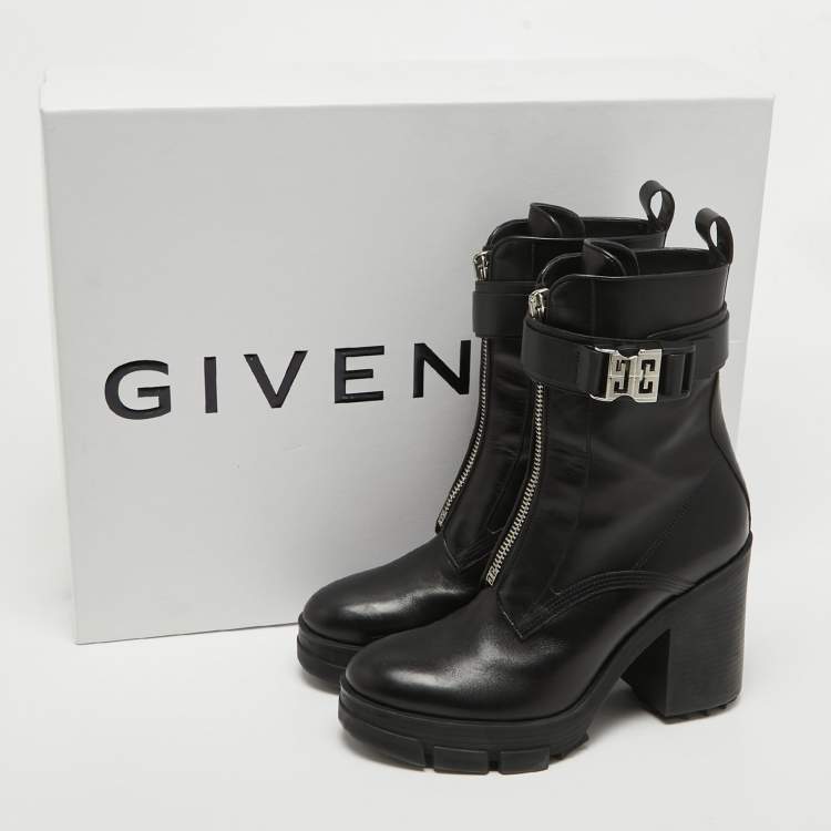 Pre Owned Givenchy Black Leather Ankle Boots Size 40