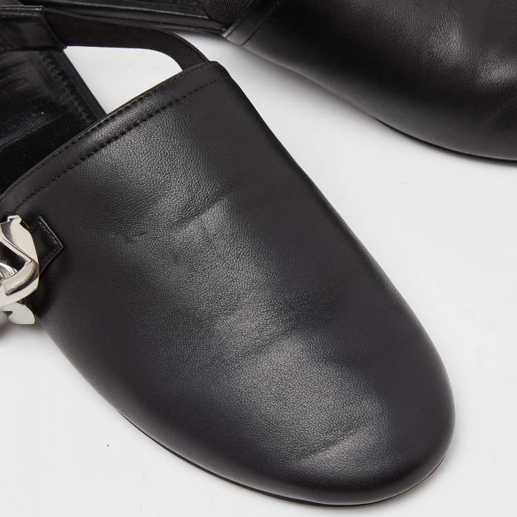 Pre Owned Givenchy Black Leather G-Chain Slingback Flat Mules Size 35