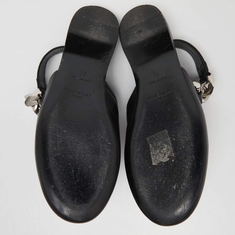 Pre Owned Givenchy Black Leather G-Chain Slingback Flat Mules Size 35