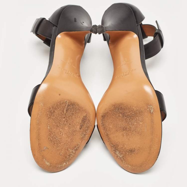 Pre Owned Givenchy Black Leather Ankle Strap Sandals Size 39