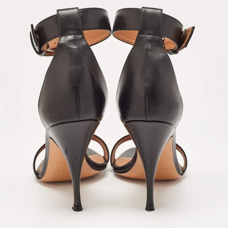 Pre Owned Givenchy Black Leather Ankle Strap Sandals Size 39