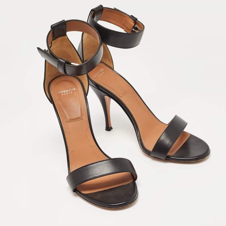 Pre Owned Givenchy Black Leather Ankle Strap Sandals Size 39