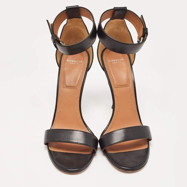 Pre Owned Givenchy Black Leather Ankle Strap Sandals Size 39