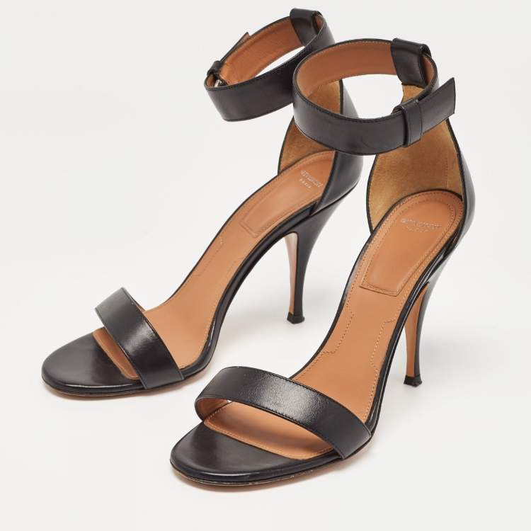 Pre Owned Givenchy Black Leather Ankle Strap Sandals Size 39