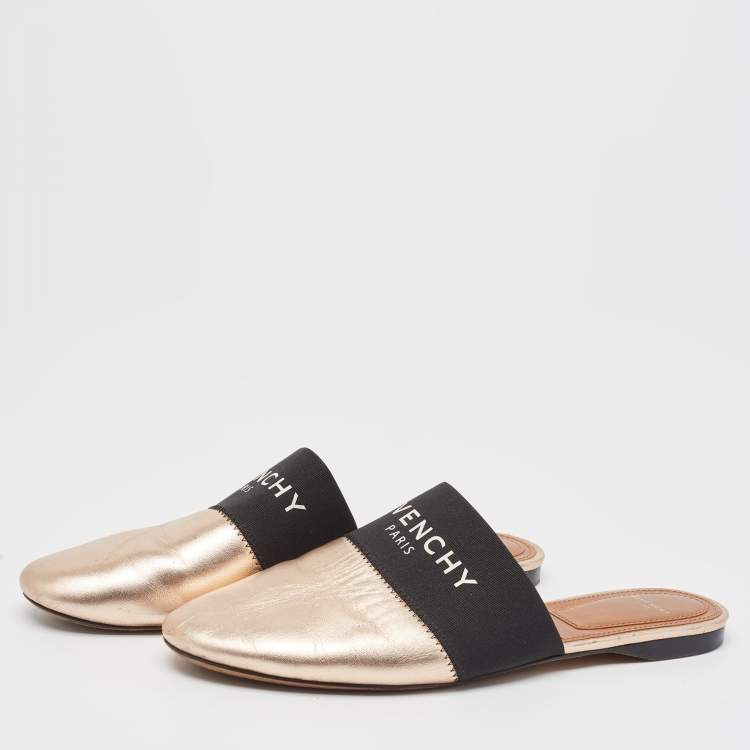Pre Owned Givenchy Metallic Rose Gold Leather Bedford Flat Mules Size 38