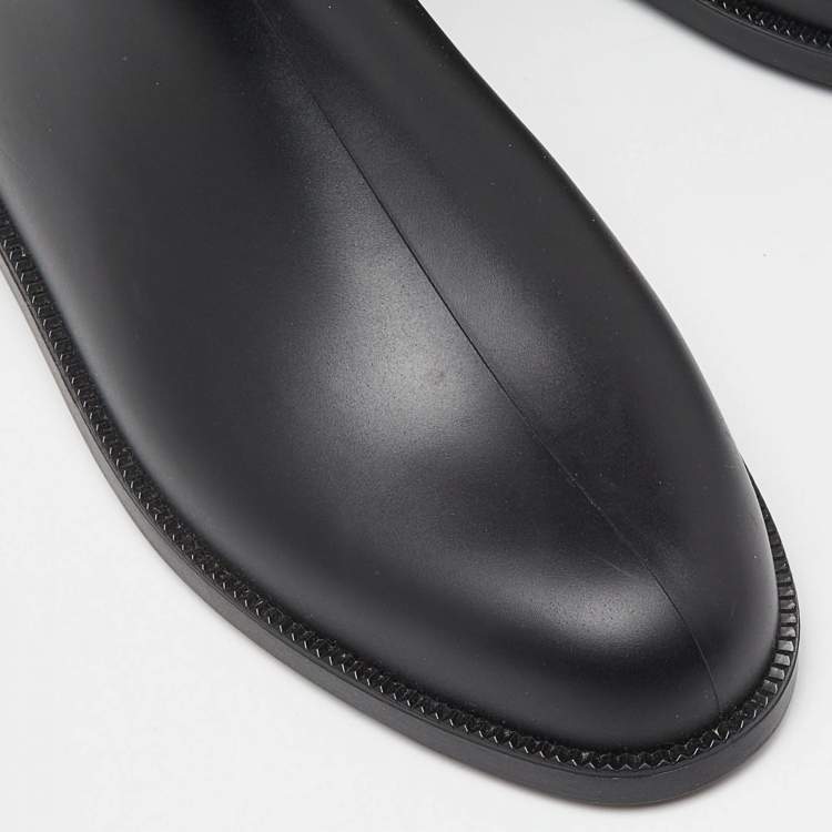 Pre Owned Givenchy Black Rubber Shark Lock Flat Knee Boots Size 39