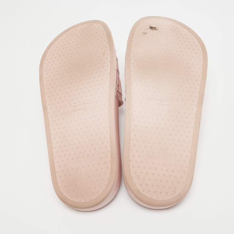 مملوكة مسبقًا Givenchy Pink Rubber Logo Flat Slides Size 38