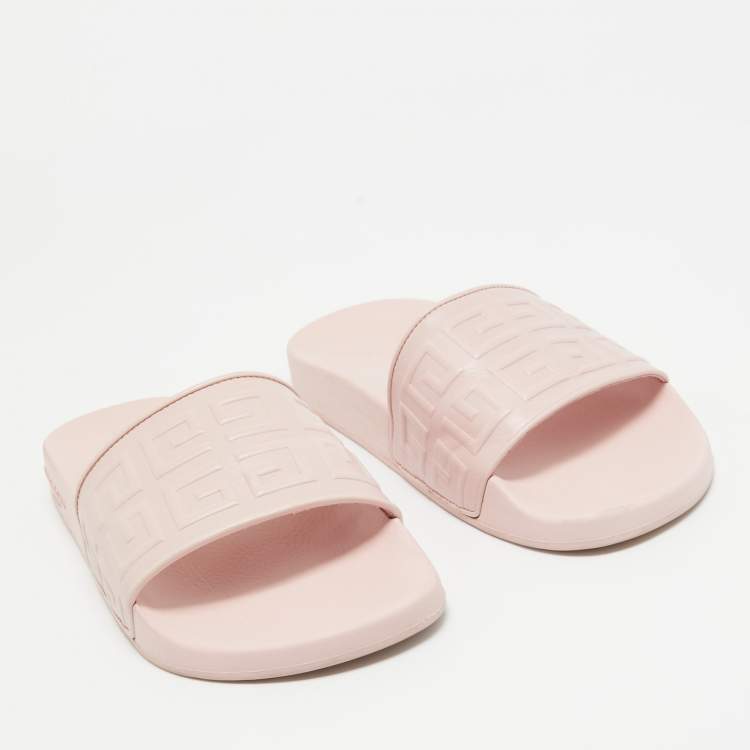 مملوكة مسبقًا Givenchy Pink Rubber Logo Flat Slides Size 38