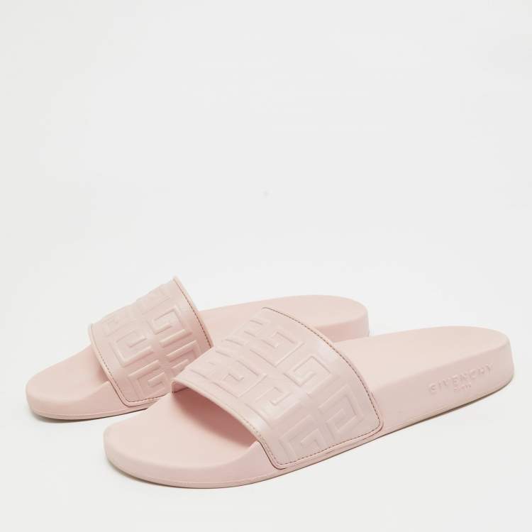 مملوكة مسبقًا Givenchy Pink Rubber Logo Flat Slides Size 38