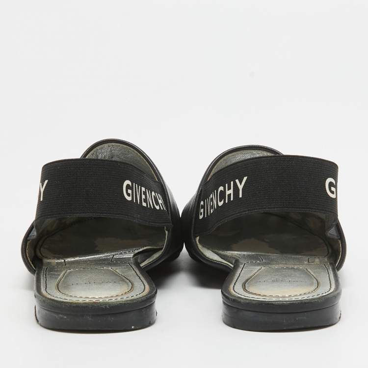 Pre Owned Givenchy Black Leather Rivington Slingback Flats Size 36