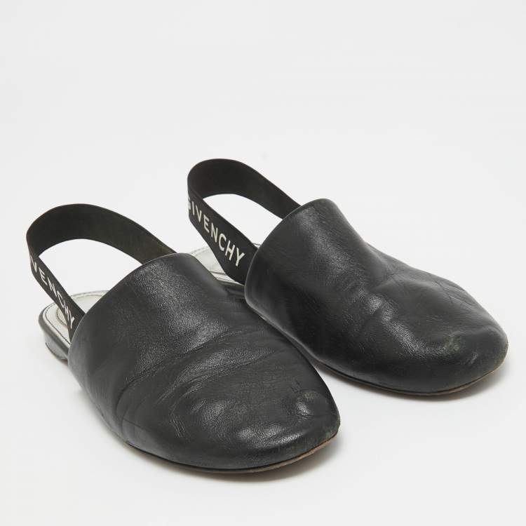 Pre Owned Givenchy Black Leather Rivington Slingback Flats Size 36