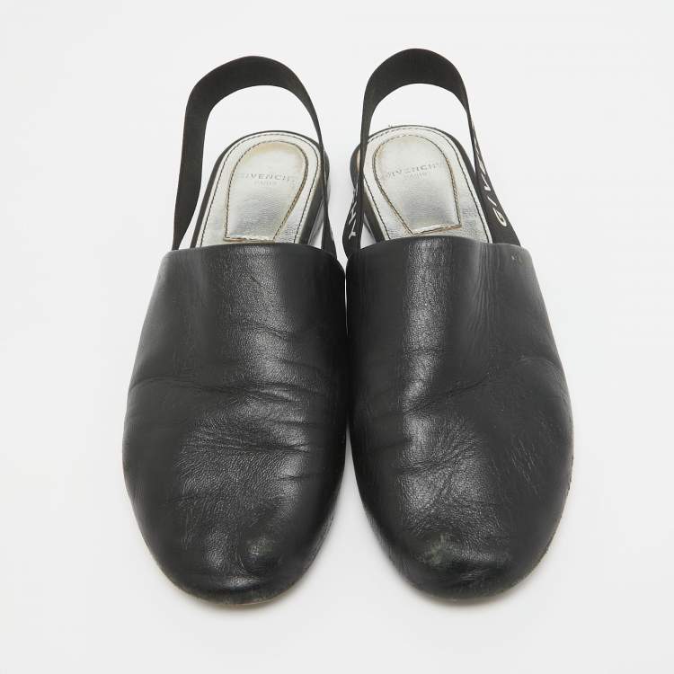Pre Owned Givenchy Black Leather Rivington Slingback Flats Size 36