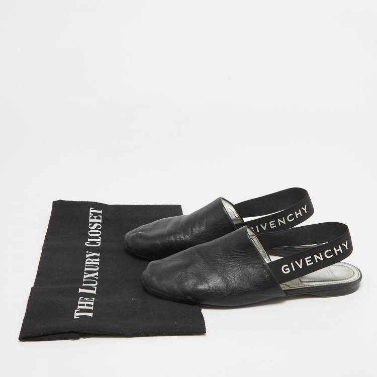 Pre Owned Givenchy Black Leather Rivington Slingback Flats Size 36