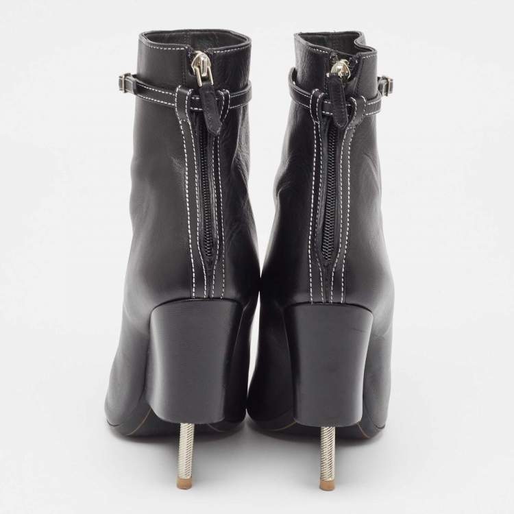 Pre Owned Givenchy Black Leather Screw Heel Peep Toe Boots  Size 39