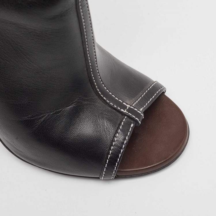 Pre Owned Givenchy Black Leather Screw Heel Peep Toe Boots  Size 39