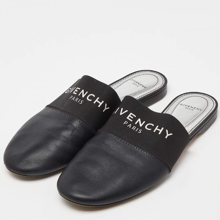 مملوكة مسبقًا Givenchy Black Leather Bedford Flat Mules Size 36