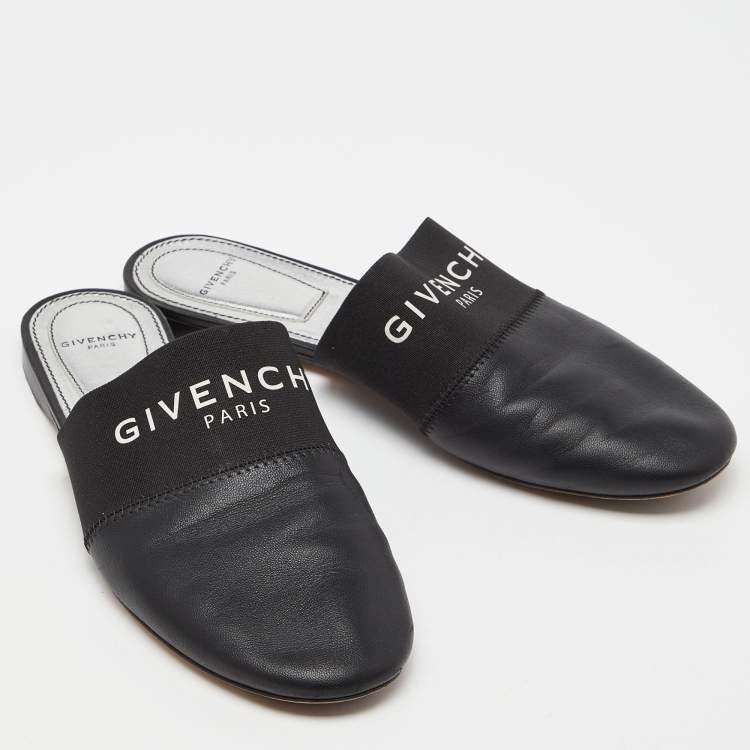 مملوكة مسبقًا Givenchy Black Leather Bedford Flat Mules Size 36