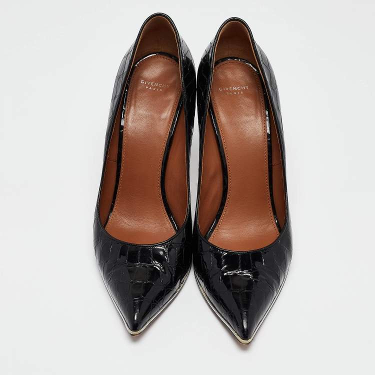Pre Owned Givenchy Black Croc Embossed Patent Leather Pointed Toe Pumps Size 41