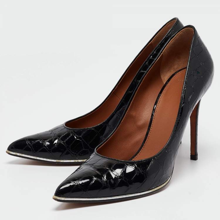 Pre Owned Givenchy Black Croc Embossed Patent Leather Pointed Toe Pumps Size 41