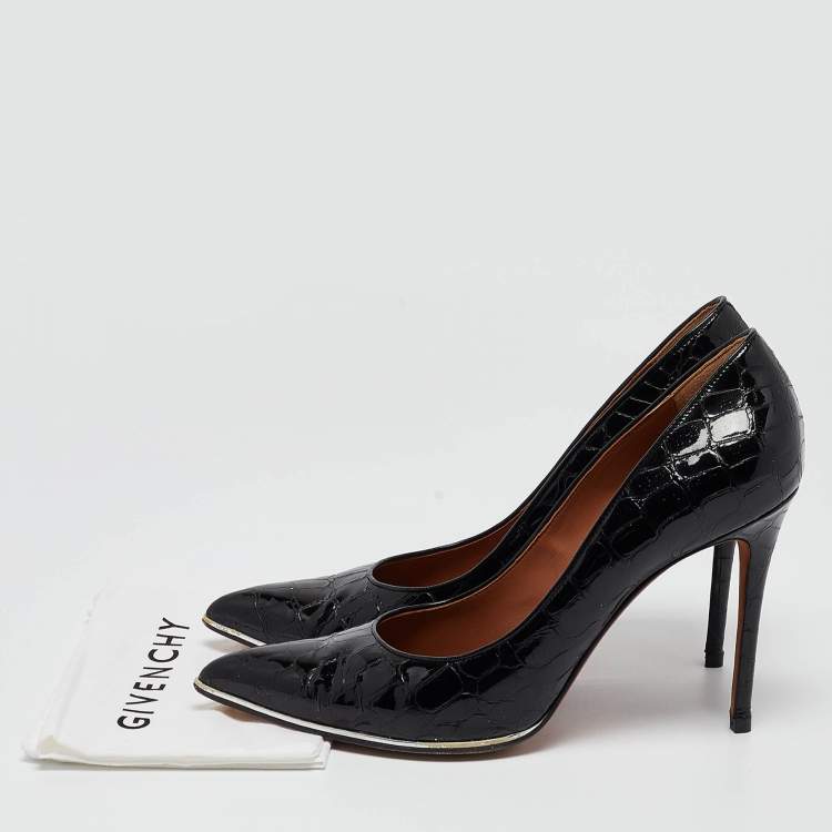 Pre Owned Givenchy Black Croc Embossed Patent Leather Pointed Toe Pumps Size 41