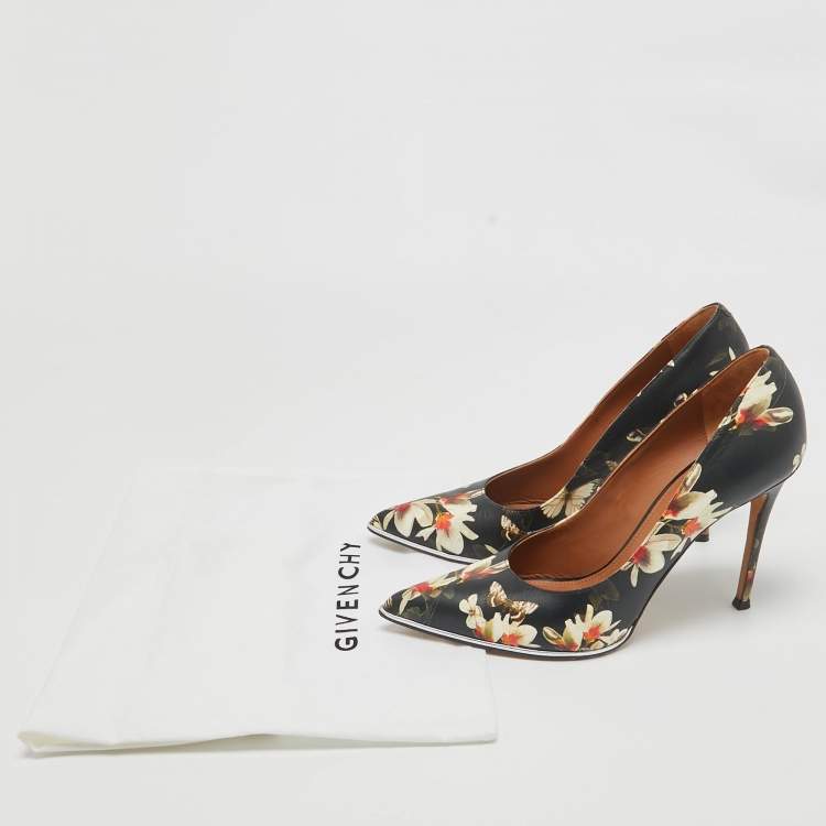 Pre Owned Givenchy Black Floral and Butterfly Print Leather Pointed Toe Pumps Size 41